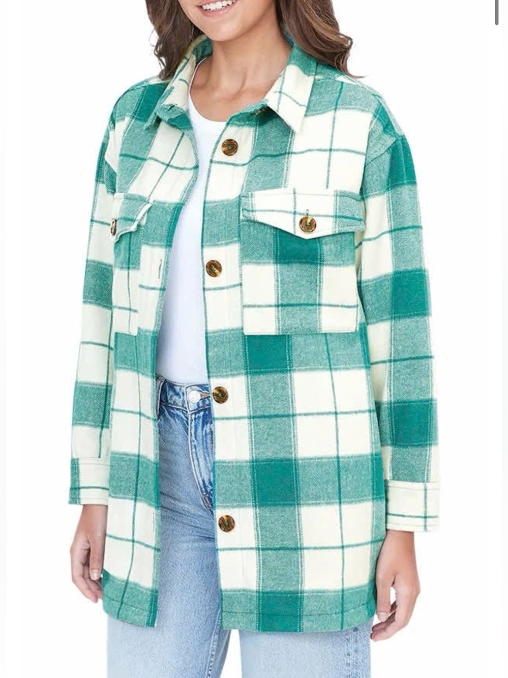 Ladies size large- flannel plaid shacket with pockets - so soft! Turquoise